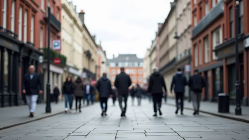 Dublin city center street with historic architecture and pedestrians